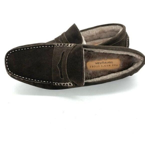 Bloomingdale’s Men’s Shearling Moc Toe Slippers Brown Suede Size 8 New main image 5